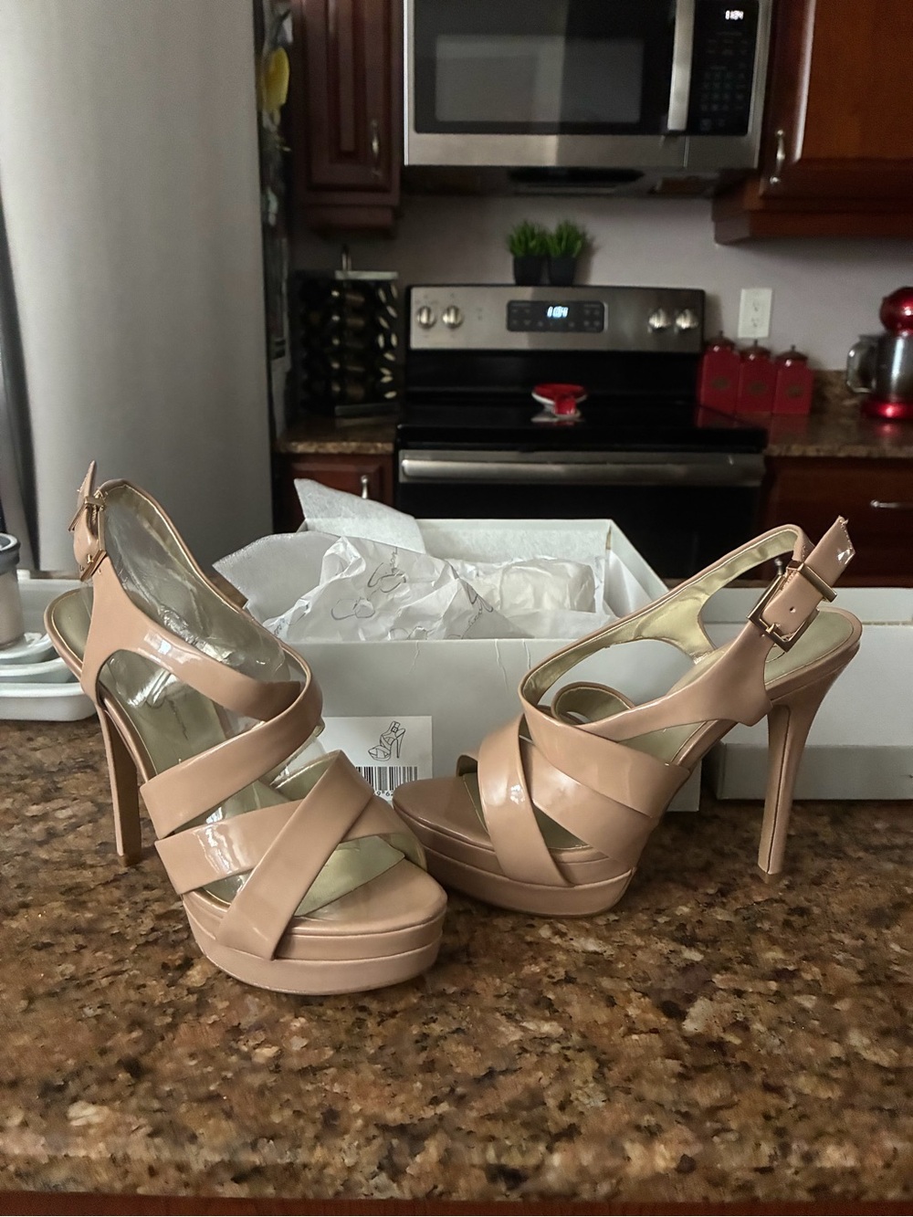 Jessica Simpson Blush Patent Platform Slingback Heels